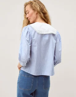Xenia Tie Front Stripe Blouse Blue
