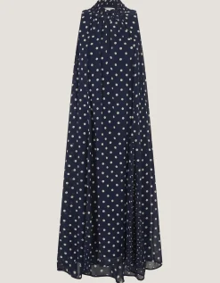 Yaz Sleeveless Polka Dot Midi Dress Blue