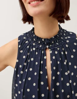 Yaz Sleeveless Polka Dot Midi Dress Blue