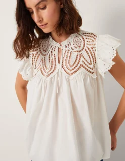 Zadie Broderie Frill Top White
