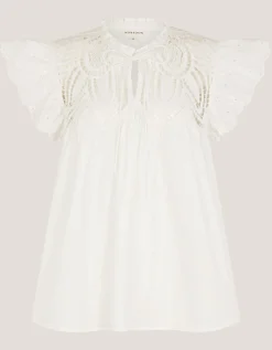 Zadie Broderie Frill Top White