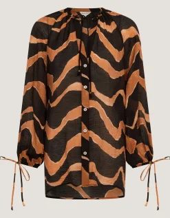 Zahara Abstract Stripe Print Blouse Black