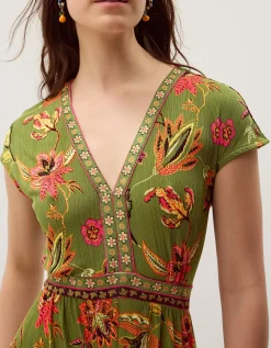 Zainab Floral Jersey Wide Leg Jumpsuit Green