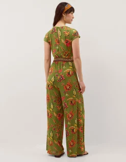 Zainab Floral Jersey Wide Leg Jumpsuit Green