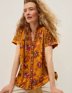 Zainab Floral Print Jersey Top Orange