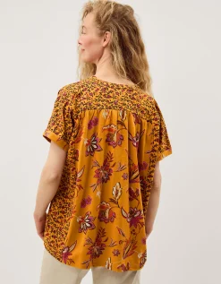 Zainab Floral Print Jersey Top Orange