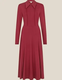 Zoe Pointed Collar Jersey Midi Dress Red