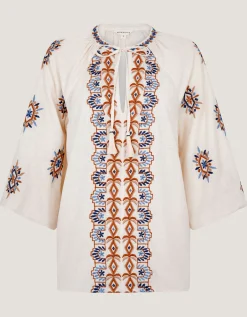 Zoey Embroidered Tunic Top Ivory