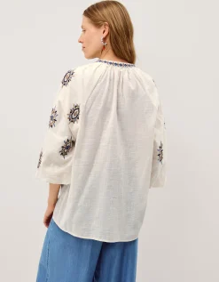 Zoey Embroidered Tunic Top Ivory