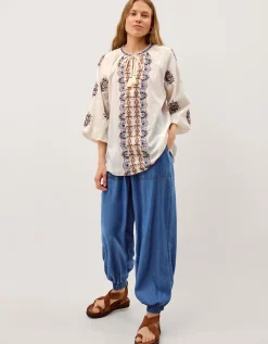 Zoey Embroidered Tunic Top Ivory