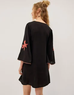 Zora Embroidered Mini Wrap Dress Black