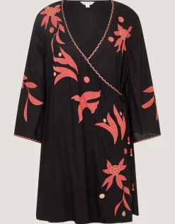 Zora Embroidered Mini Wrap Dress Black
